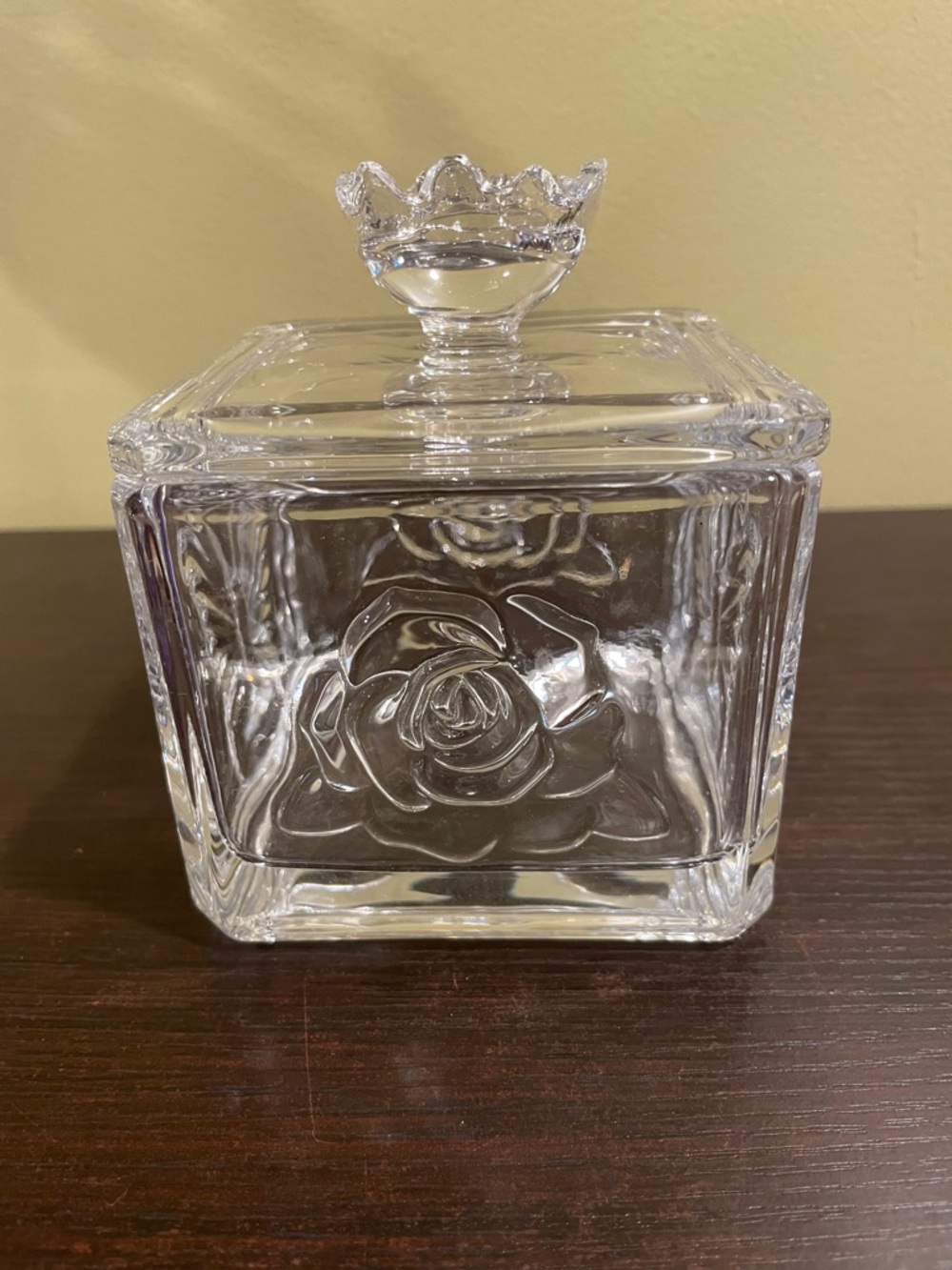 Embossed Glass Rose & Butterfly Jar • Floral Lid • Jewelry/Trinket Storage • NWT